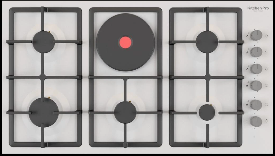 سطح كيتشن برو kitchen pro  (5 شعلات غاز + 1 عين كهرباء حجر)  عين ثلاثيه  اسفل اليسار - اشعال ذاتى مع كل مفتاح -  شبك من الحديد الزهر شدبد التحمل - امان تام لقطع الغاز في حالة اطفاء الشعلة - KP9023/GA