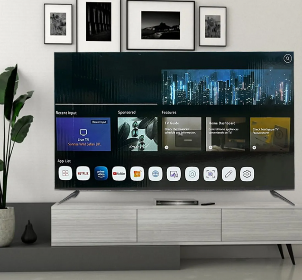 شاشة اي تي سي ، مقاس 65 بوصة بدون اطار بدقة 4k نظام تشغيل ال جي ويب أو أس لون أسود ( سماعه مدمجه على امتداد الشاشة من الاسفل) E-LD-65UHWB