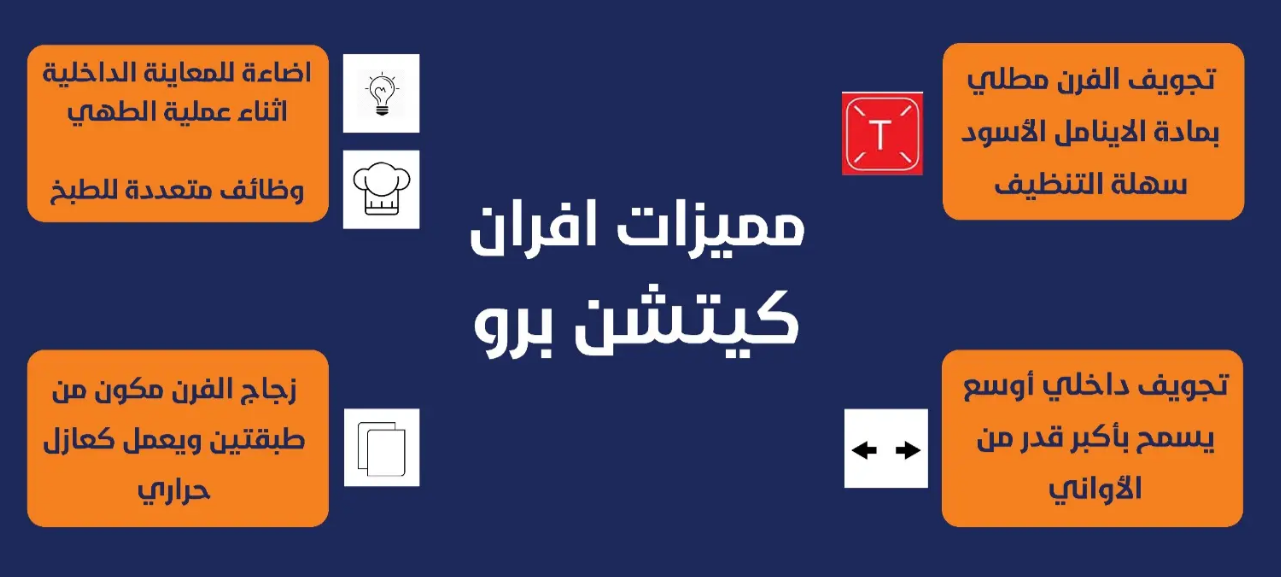 فرن kitchen pro كيتشن برو - غاز كامل - 4 وظائف - إشعال من الاعلى لحال+إشعال من الاسف لحال - سعه الفرن 125 لتر - 50/60 هرتز - KP901/GA