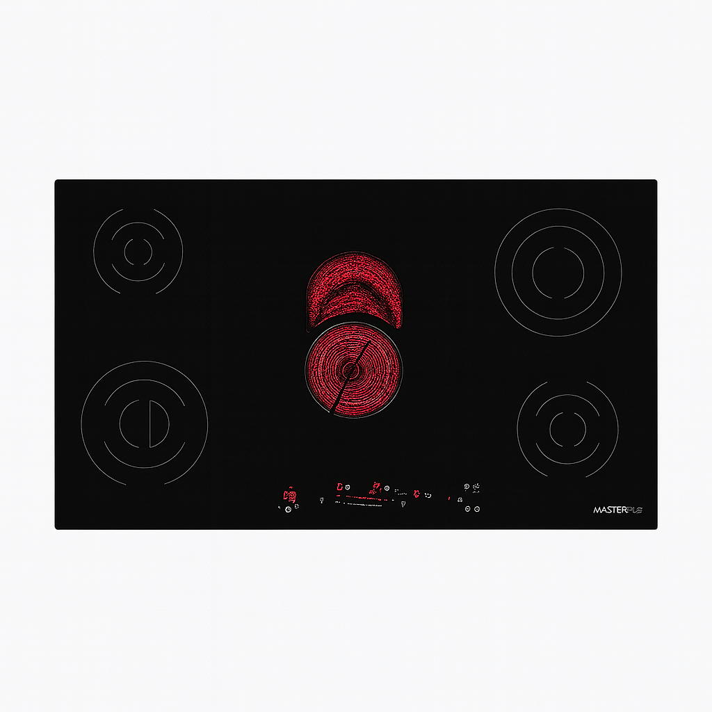 سطح MASTERgas ماستر جاز - بلت ان – 5 عيون سيراميك - 1 عين ثلاثية – عين دبل - تحكم متطور يعمل باللمس - قفل آبوي ضد عبث الأطفال - مستويات متعددة لدرجة الحرارة 9 مستويات – 90 سم – تركي H95VTCT