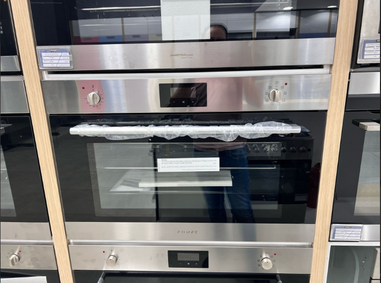 فرن بومبي POMPE ايطالي - كهرباء مدمج 9 برامج 90 سم 2 مفتاح - السعة 131 لیتر مؤقت 3 مروحة توزیع الحرارة -باب هيدرولیك ايطالي - PO90EF3S