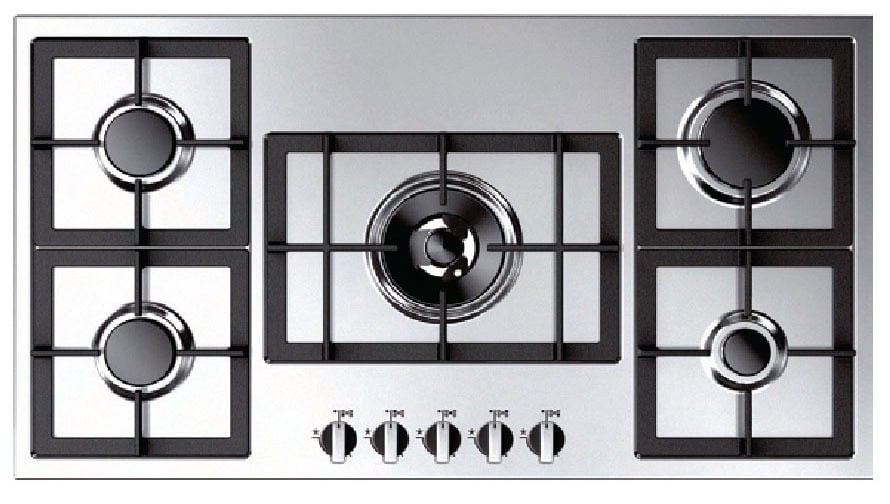 منجنتي من الجيكوم - سطح 5 عيون غاز عين ثلاثية في الوسط صمام أمان إشعال ذاتي استيل صناعه إيطاليه 90 سم MELA902