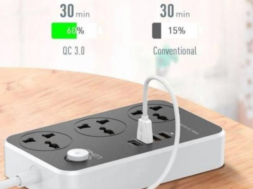 توصيلة كهربائية LDNIO بمنفذ PD 20W مع 3 منافذ تيار متردد و 3 منافذ USB طول 3M