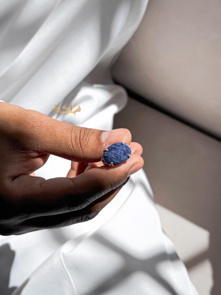 خاتم ملكي مخالب فضة عيار 925 - كحلي معرّق