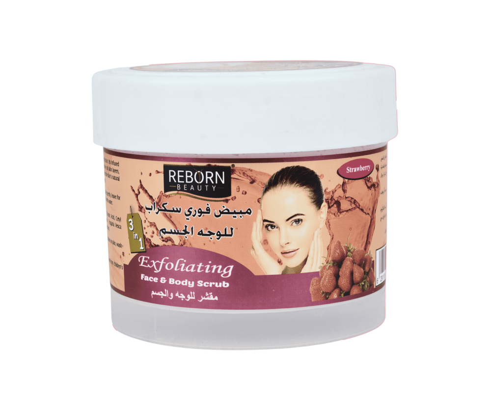 ري بورن – مقشر ومبيض سكرب للوجه والجسم – بنكهة الفراولة REBORN – Strawberry Flavour – Whitening Sugar Scrub – Face & Body