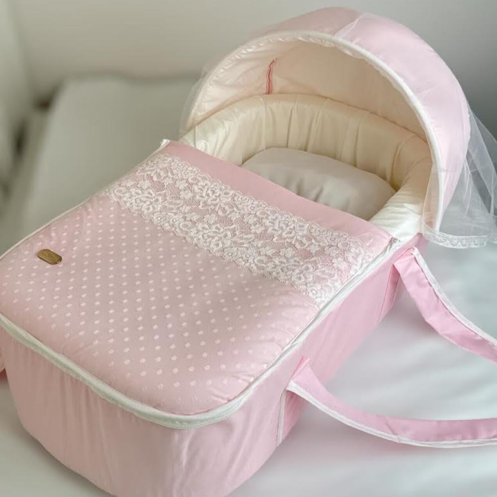 سرير مولود مبطن محمول-وردي