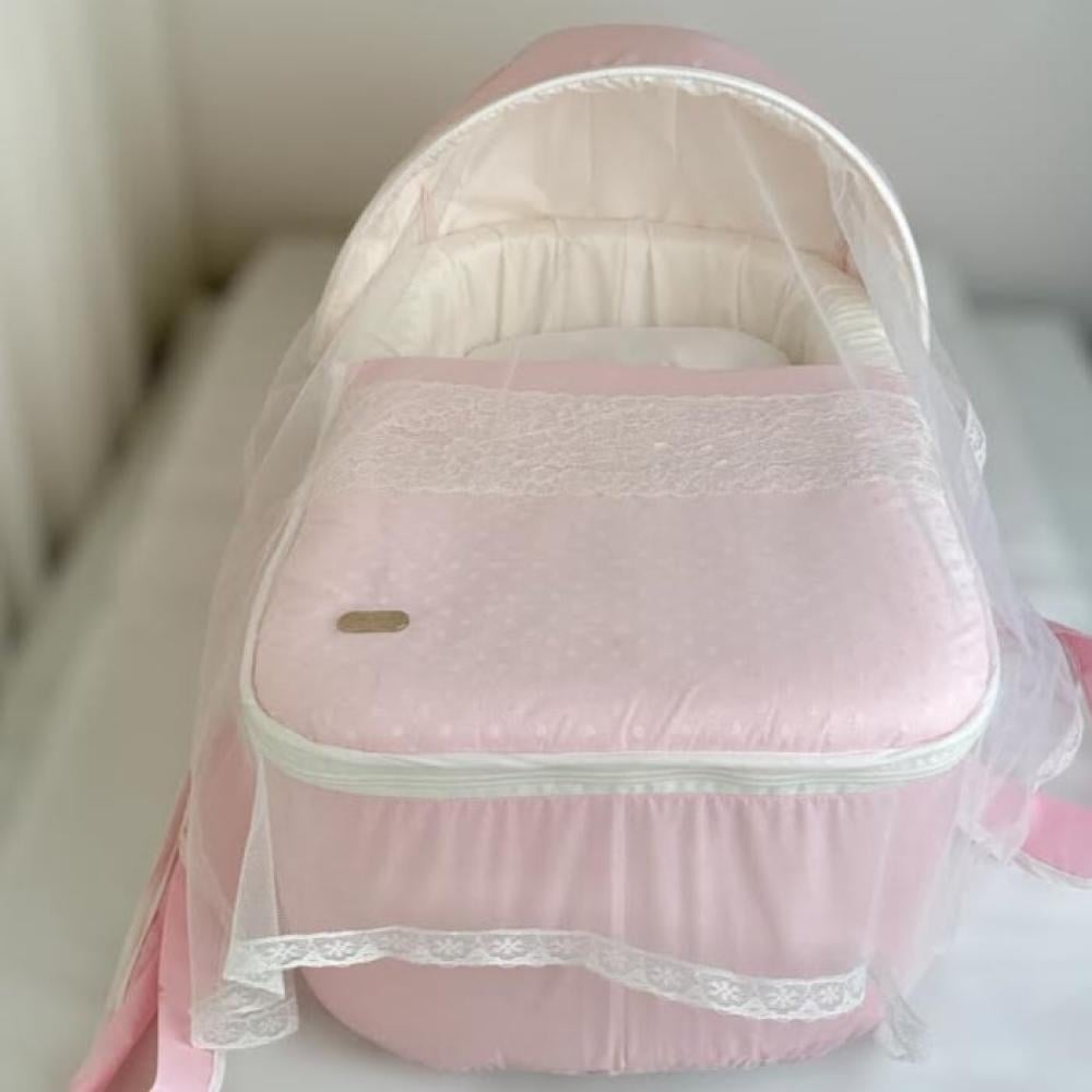 سرير مولود مبطن محمول-وردي