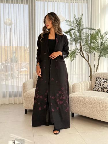 عباية D438 - اسود مشجر فوشي