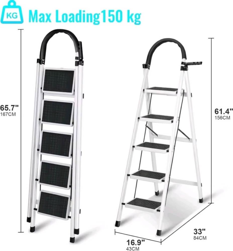 سلم عملي ومستقر بأمان 5 درجات بمساحة واسعة (شحن أرامكس فقط)