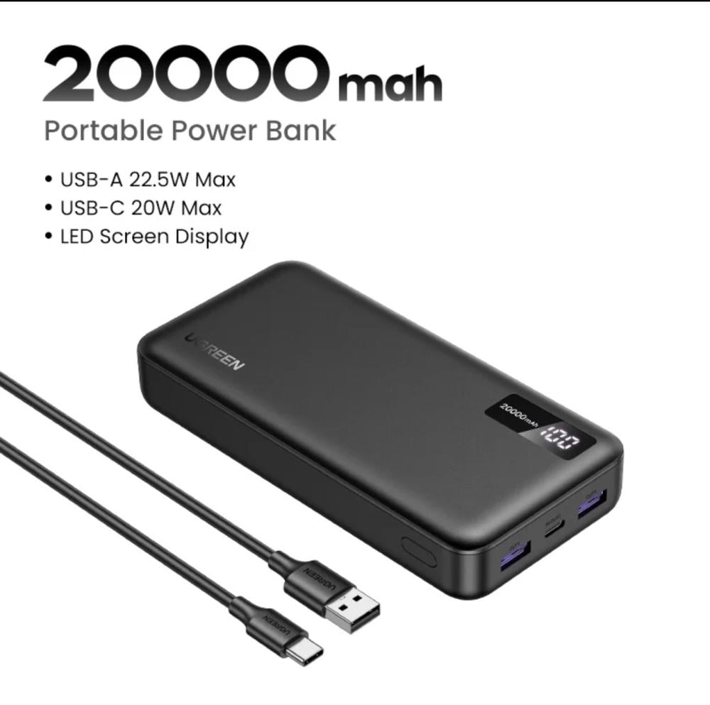بطارية متنقلة بحجم 20000mAh وسرعة 20 واط وبثلاثة منافذ من UGREEN