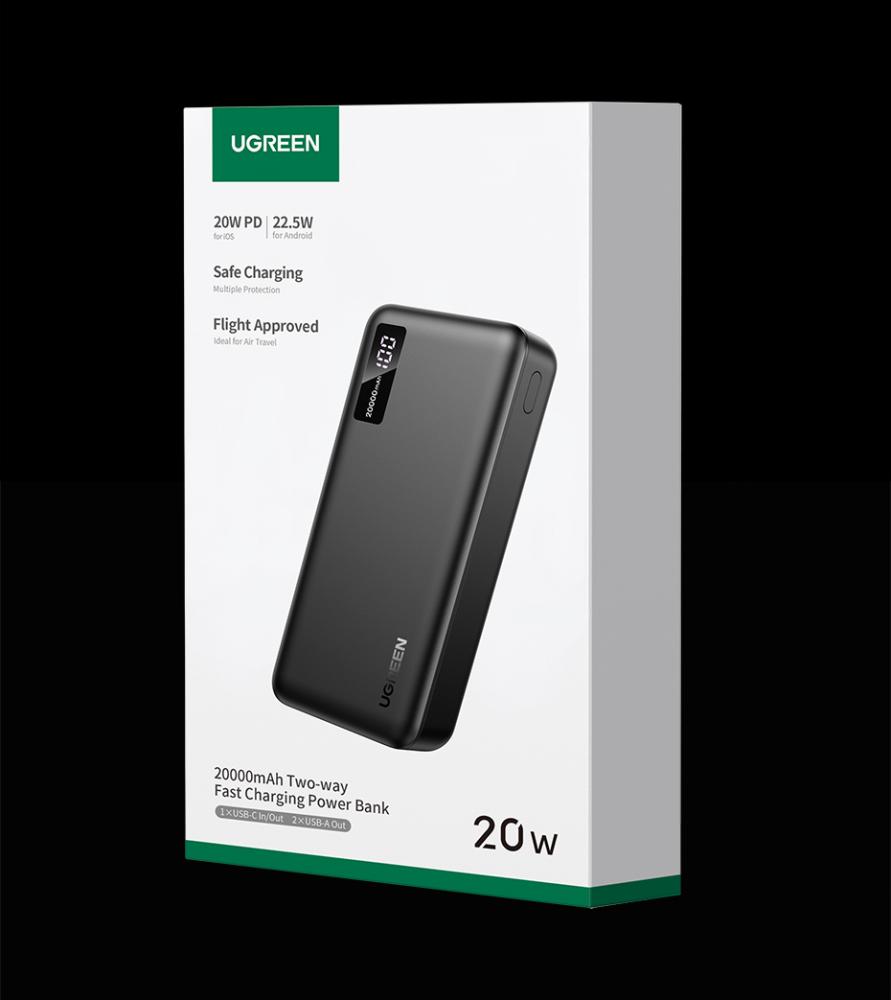 بطارية متنقلة بحجم 20000mAh وسرعة 20 واط وبثلاثة منافذ من UGREEN