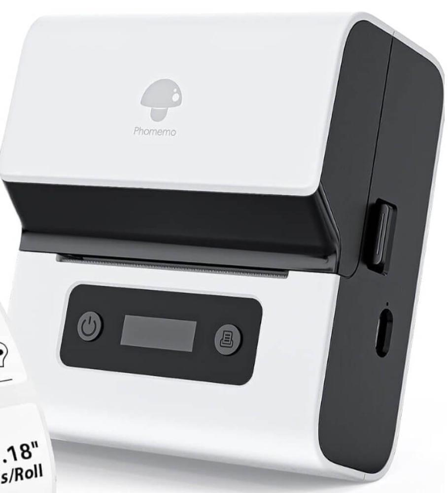 فوميمو طابعة ملصقات الباركود M221 3 انش حرارية محمولة بلوتوث للاعمال الصغيرة / الاستخدام المنزلي للباركود والعنوان والشعار والبريد والملصقات متوافقة مع الجوال والكمبيوتر الشخصي ابيض