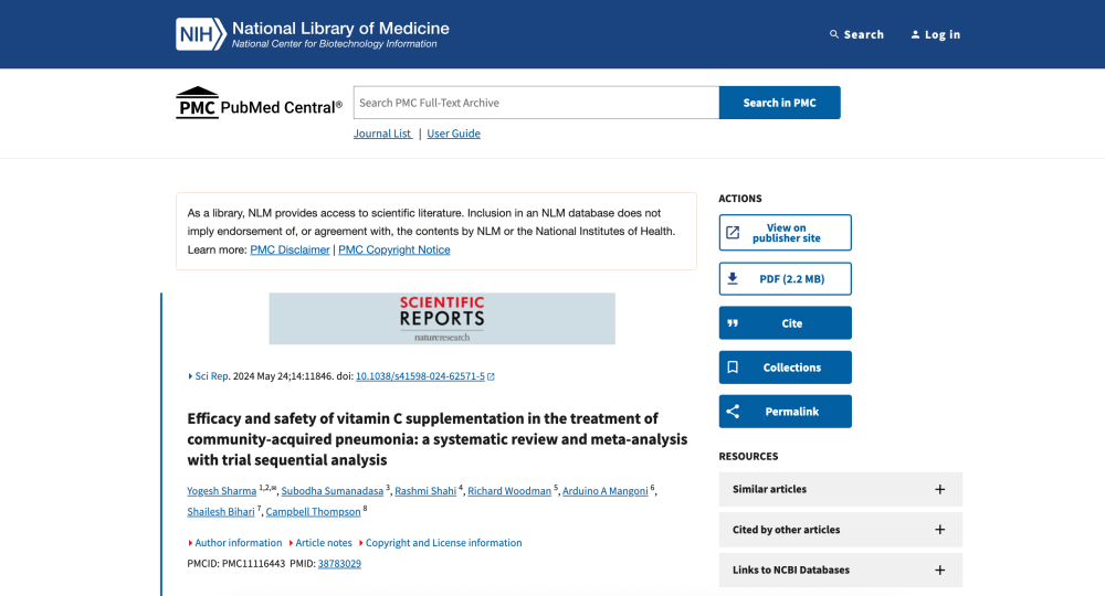 فاعلية وأمان مكملات فيتامين ج في علاج التهاب الرئة المكتسب من المجتمع: مراجعة منهجية وتحليل تجميعي