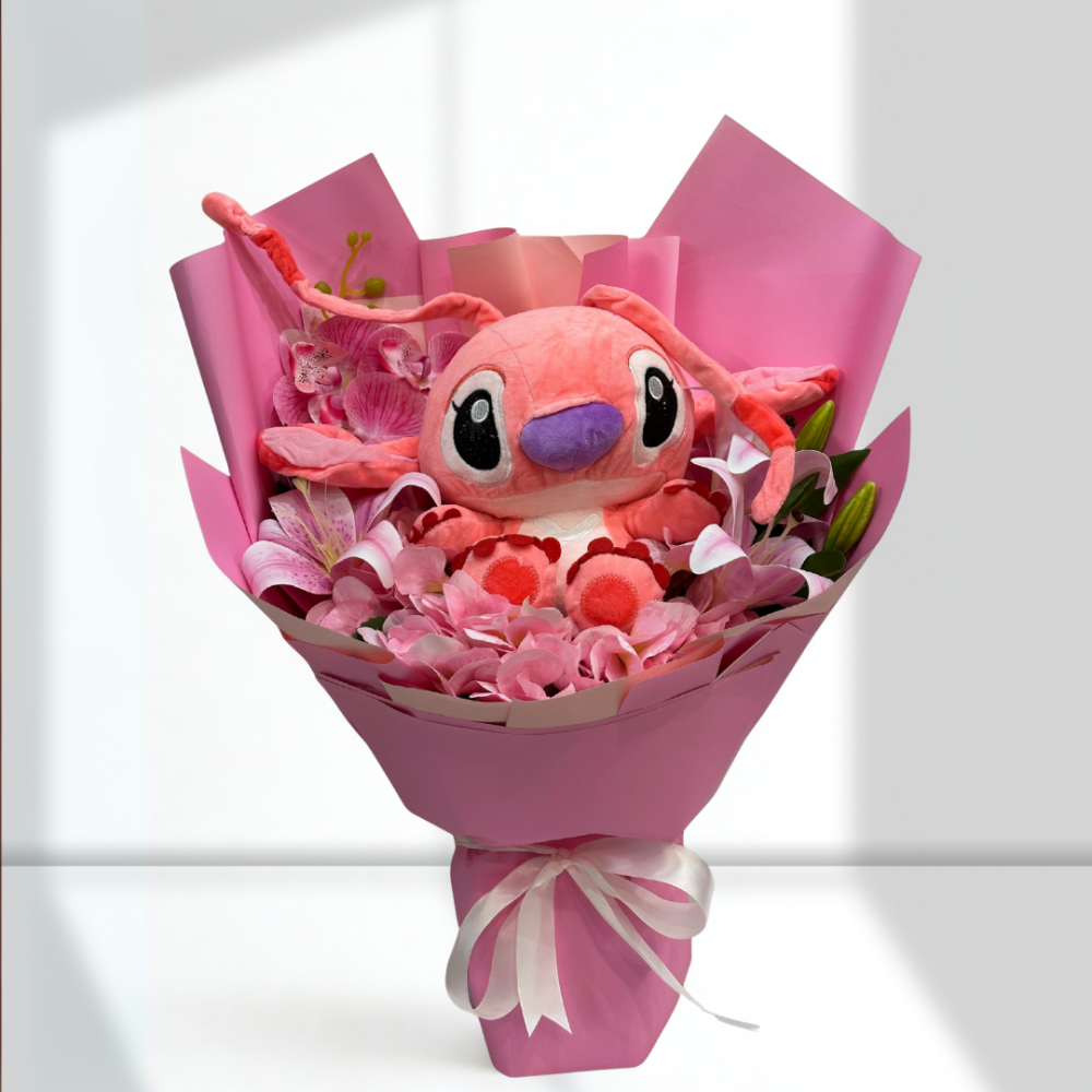 بوكيه ستيتش بينك مع ورود صناعيه