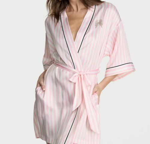 VICTORIA'S SECRET Signature Satin Short Piped Robe