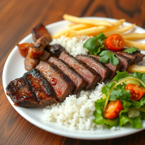 ستيك لحم (شريحة نحيفة) مع شرائح لحم | thin BBQ Bee...