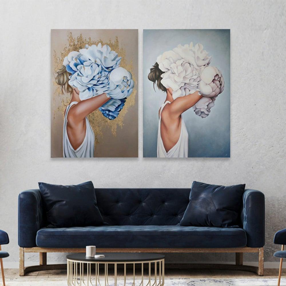 لوحة ثنائية قماشية بتصميم ورود