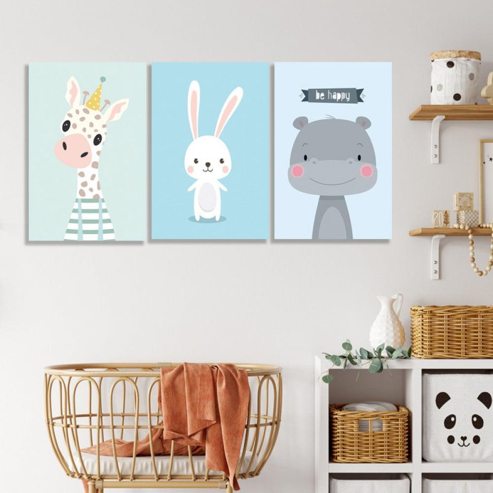 ثلاث لوحات قماشية بتصميم  مودرن لغرف الأطفال