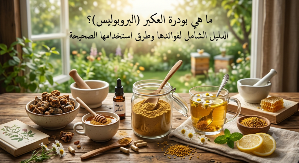 ما هي بودرة العكبر (البروبوليس)؟ الدليل الشامل لفوائدها وطرق استخدامها