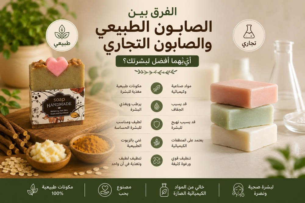 الفرق بين الصابون الطبيعي والصابون التجاري: أيهما أفضل لبشرتك؟