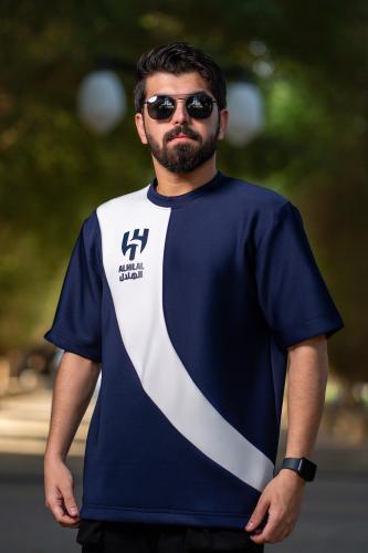 تيشرت الهلال كحلي بشريط أبيض عريض