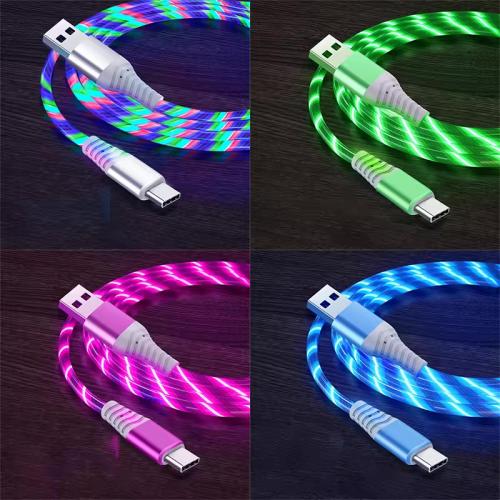 تدفق مضيئة USB نوع C كابل 3A شحن سريع بيانات الحبل...