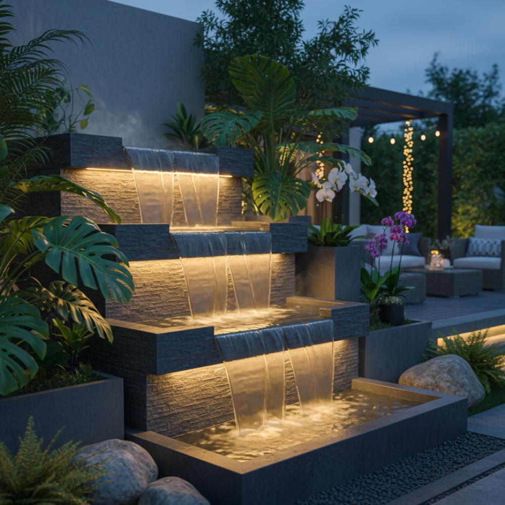 شلالات منزلية عصرية: دليلك الشامل لتصميم وتركيب شلالات فايبر جلاس ونوافير داخل وخارج منزلك"