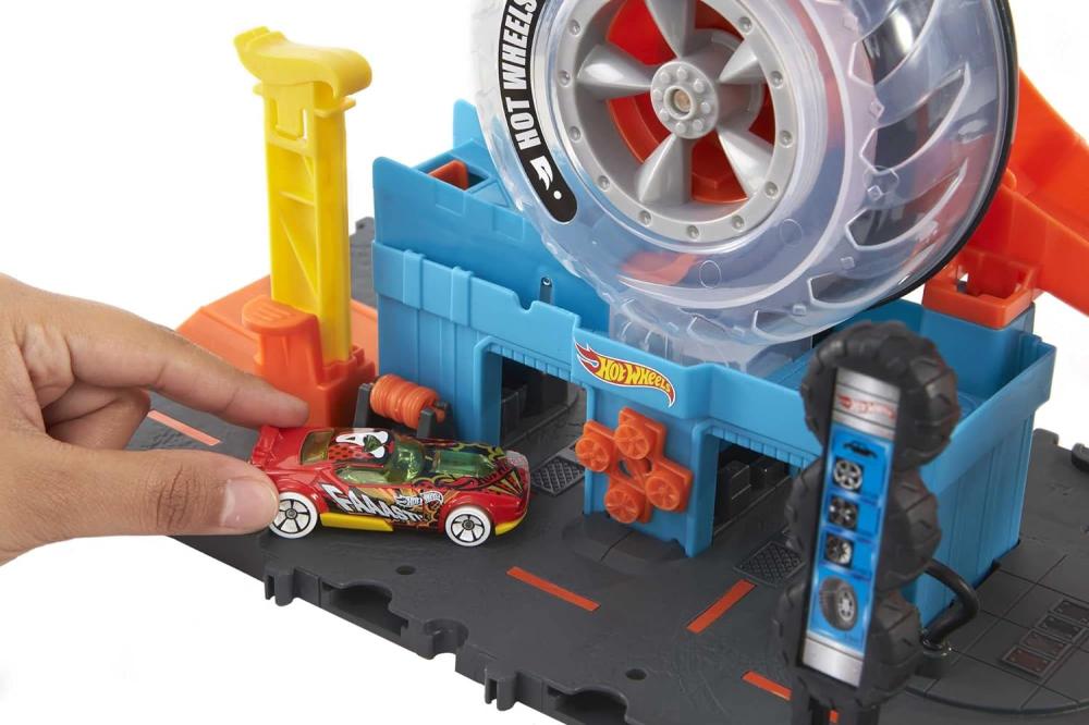 Hot Wheels City Super Twist Tire Shop Playset Spin The Key To Make Cars Travel Through The Tires Includes 1 Hot Wheels Car Gift For Kids 4 To 8 Years Old TikToyz