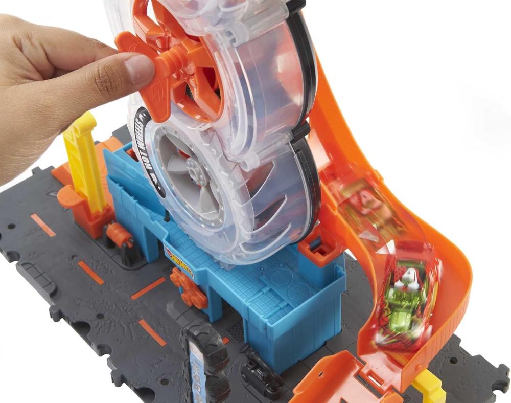 Hot Wheels City Super Twist Tire Shop Playset Spin The Key To Make Cars Travel Through The Tires Includes 1 Hot Wheels Car Gift For Kids 4 To 8 Years Old TikToyz