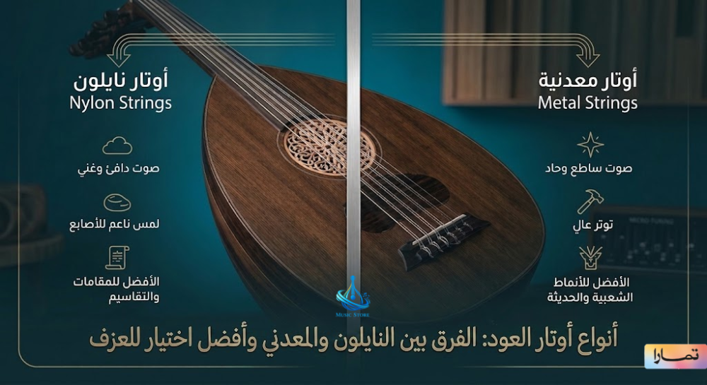 أنواع أوتار العود: الفرق بين النايلون والمعدني وأفضل اختيار للعزف