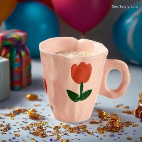 كوب وردي بنقشات الزنبق