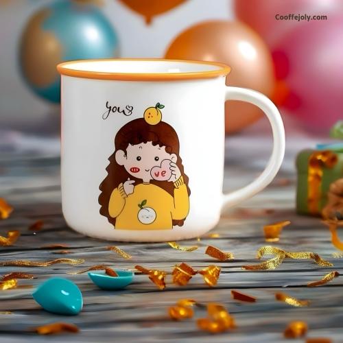 كوب لطيف رسومات كرتونية باللون البرتقالي