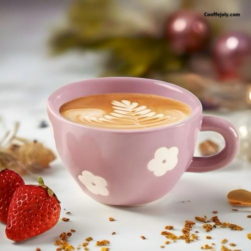 كوب سراميك بنمط زهور ييضاء لون ارجواني فاتح