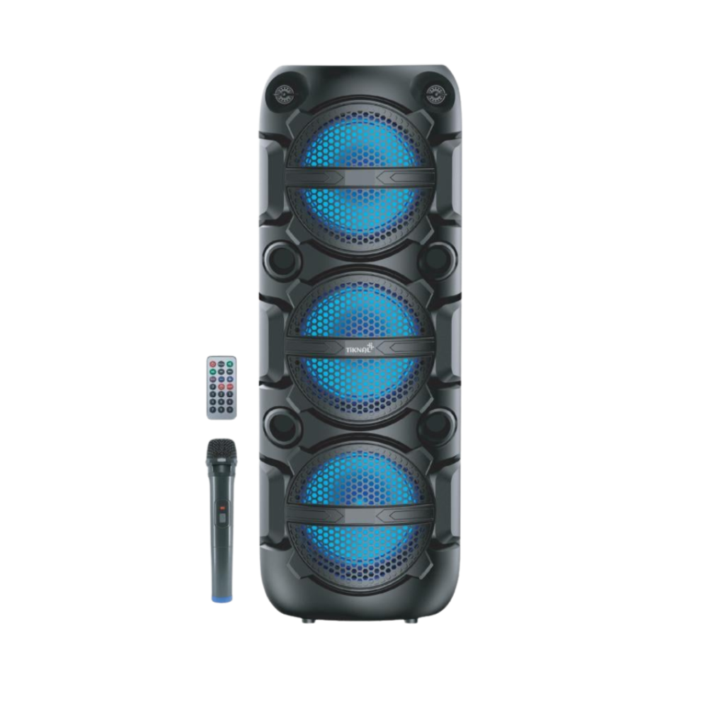 Tiknal TK-H104 Party Speaker - 3 x 8" Speakers, 30W, Mic, Remote, LED - مكبر صوت حفلات Tiknal TK-H104 - 3 سماعات 8 بوصة، 30 واط، ميكروفون، ريموت، LED