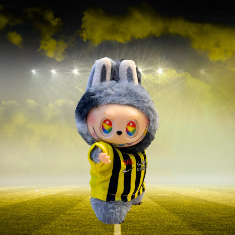 لابوبو يرتدي تيشيرت نادي الاتحاد السعودي LABUBU