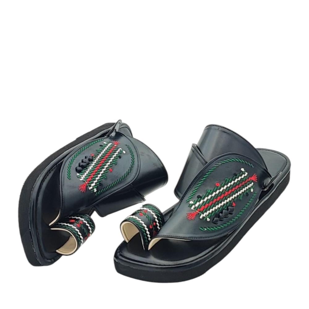 حذاء شرقي مطرز اسود دعسة طبي وطني