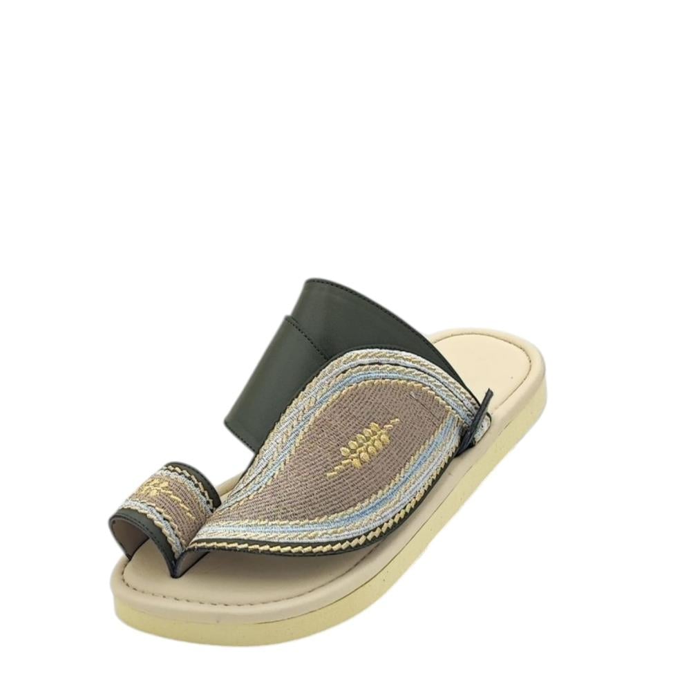 حذاء شرقي مطرز زيتي دعسة طبي وطني