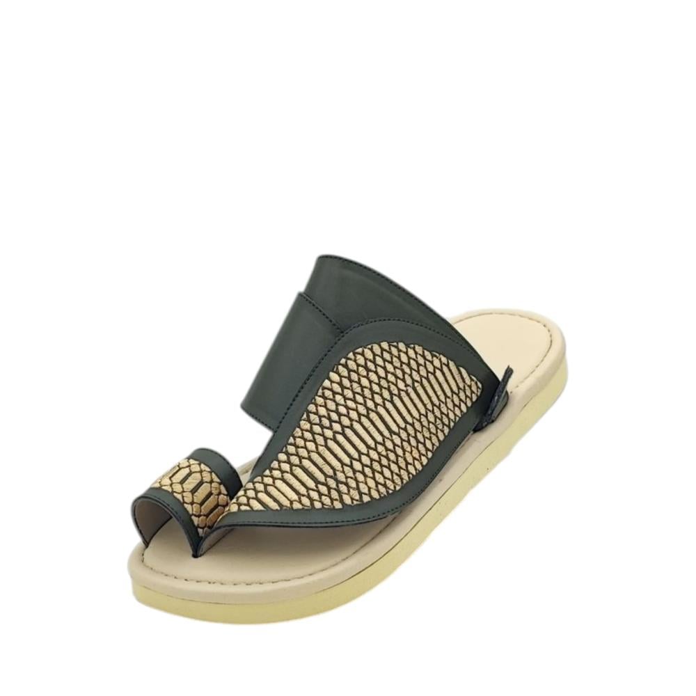 حذاء شرقي مطرز زيتي دعسة طبي وطني