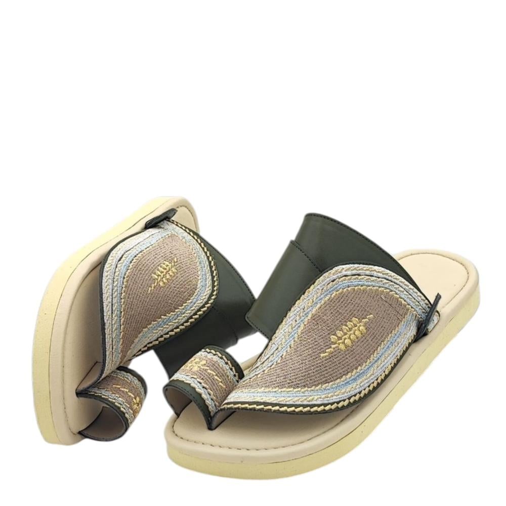 حذاء شرقي مطرز زيتي دعسة طبي وطني