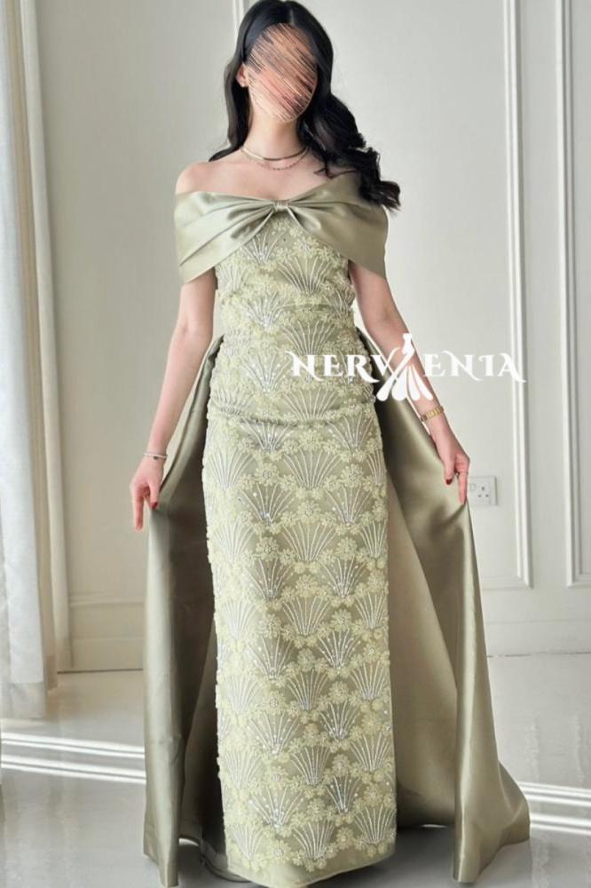 فستان شامبين كلرز سهره مطرز ذيل