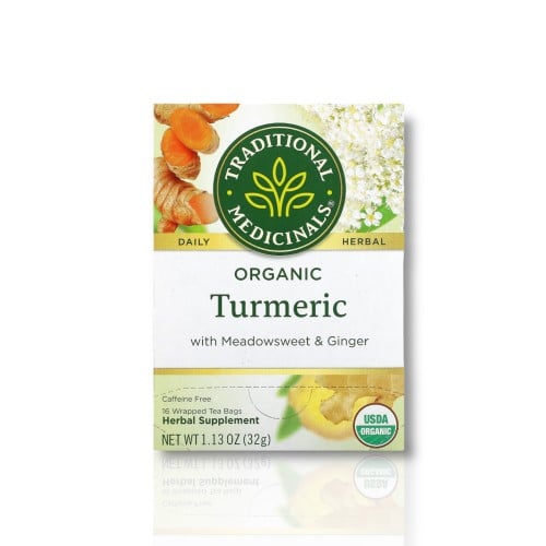 تراديشيونال ميديسينالز‏, الكركم العضوي مع إكليلة المروج والزنجبيل، خالٍ من الكافيين، 16 كيس شاي مغلّف، 1.13 أونصة (32 جم)