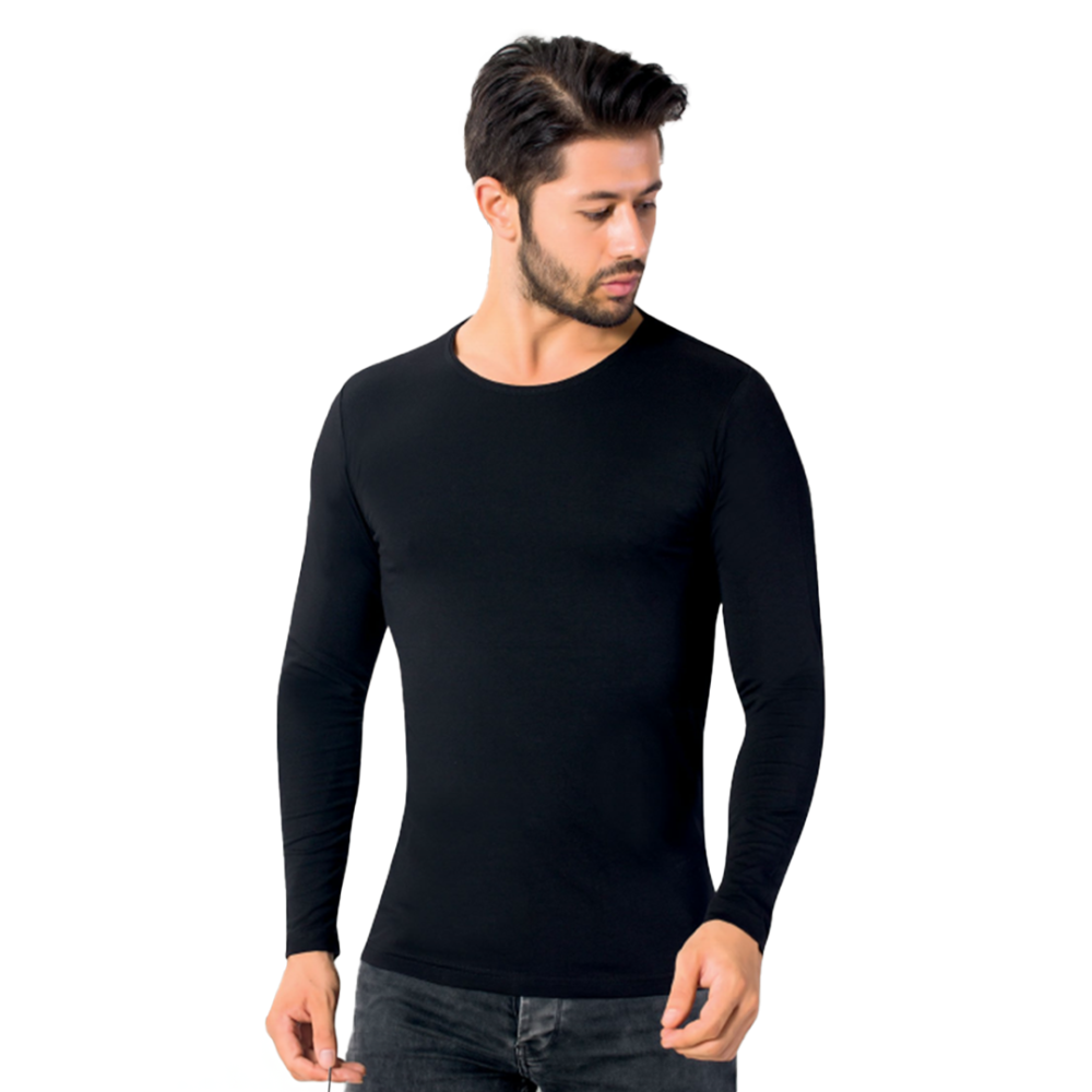 بوكس 3 قطع فنيلة رجالي كم طويل اسود دائري ( قطن و إلستان)