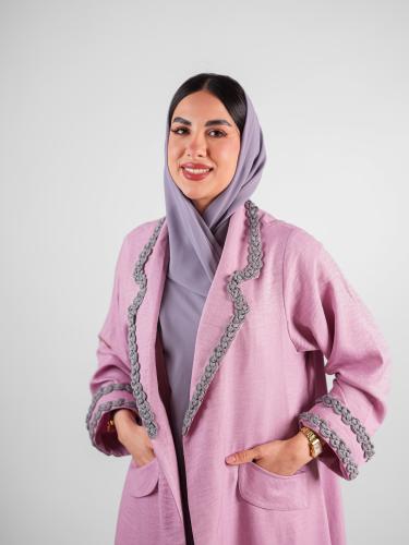 M700 جاكيت بليزر بنك لنن ناعم بتطريز كروشيه رمادي