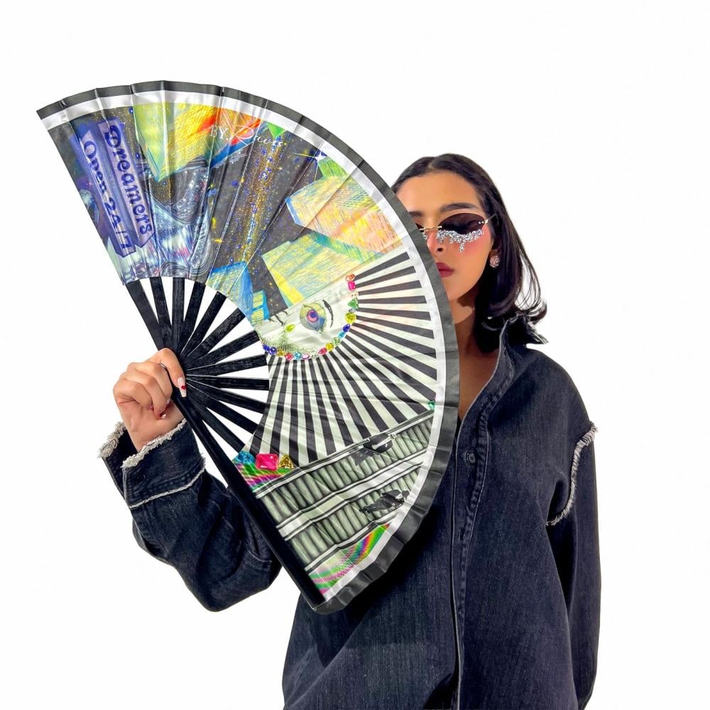 Double-Sided Hand Fan Eat, Sleep, RAVE, Repeat Design
