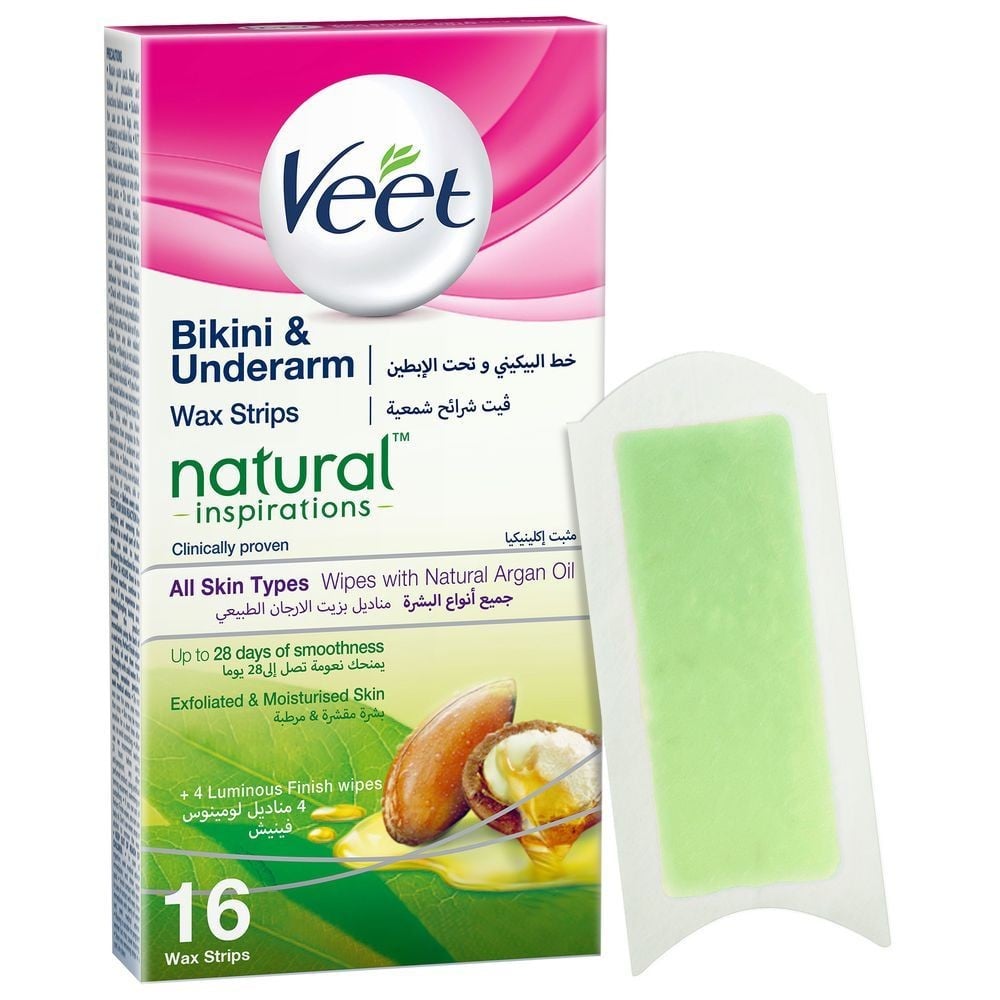 Veet wax strips with argan oil for underarm and bikini hair removal