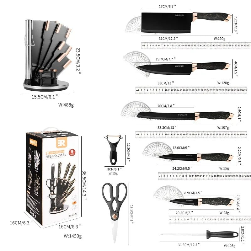 مجموعة سكاكين مطبخ 9 قطعة - نوادر ملاذ