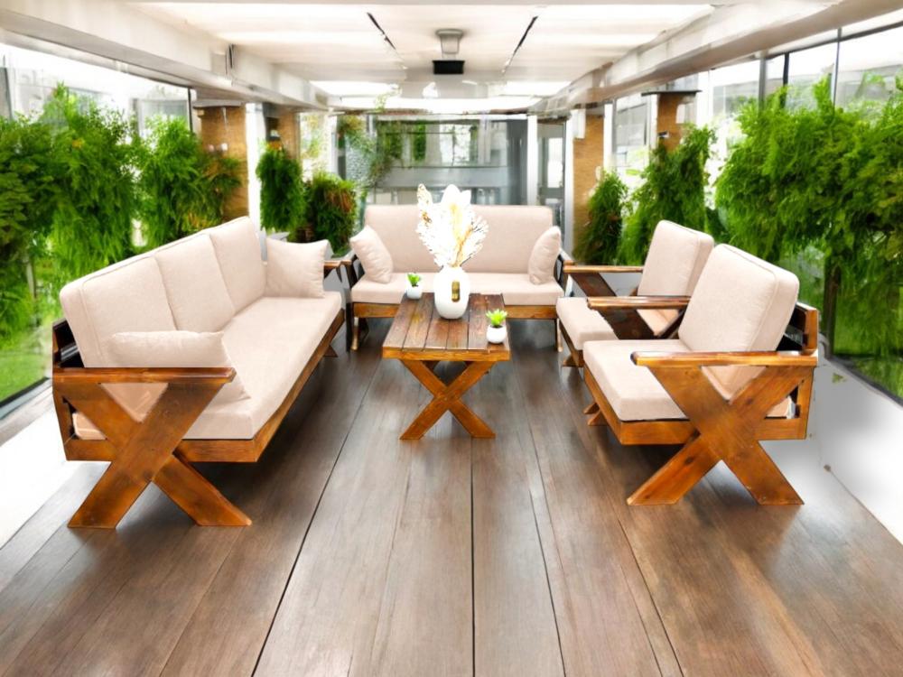 جلسة خارجية خشب سويدي سبعة أفراد – راحة وأناقة في الهواء الطلق