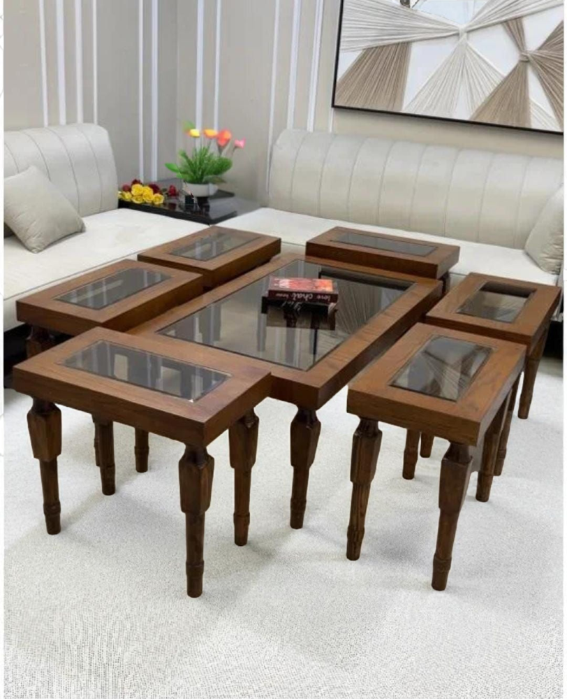 طقم طاولات ضيافة من خشب السنديان الطبيعي