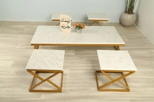 طقم طاولة خدمة 5 قطع سطح رخامي خشب mdf