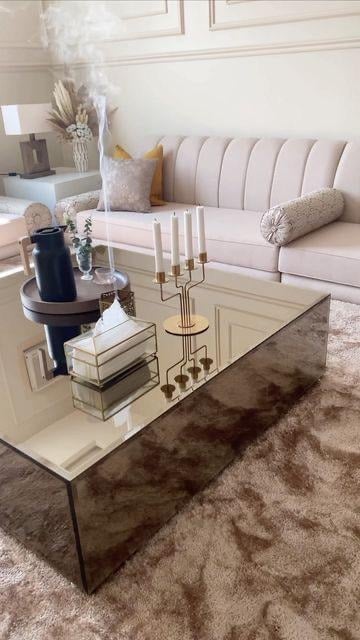طاولة زجاج بني مرايا مشطف الجوانب ارتفاع 30 – تصمي...